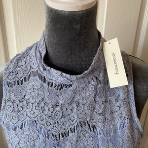 Francesca Dress Women’s Size Large NWT Floral Lace Lined Oxford Blue Zip Back